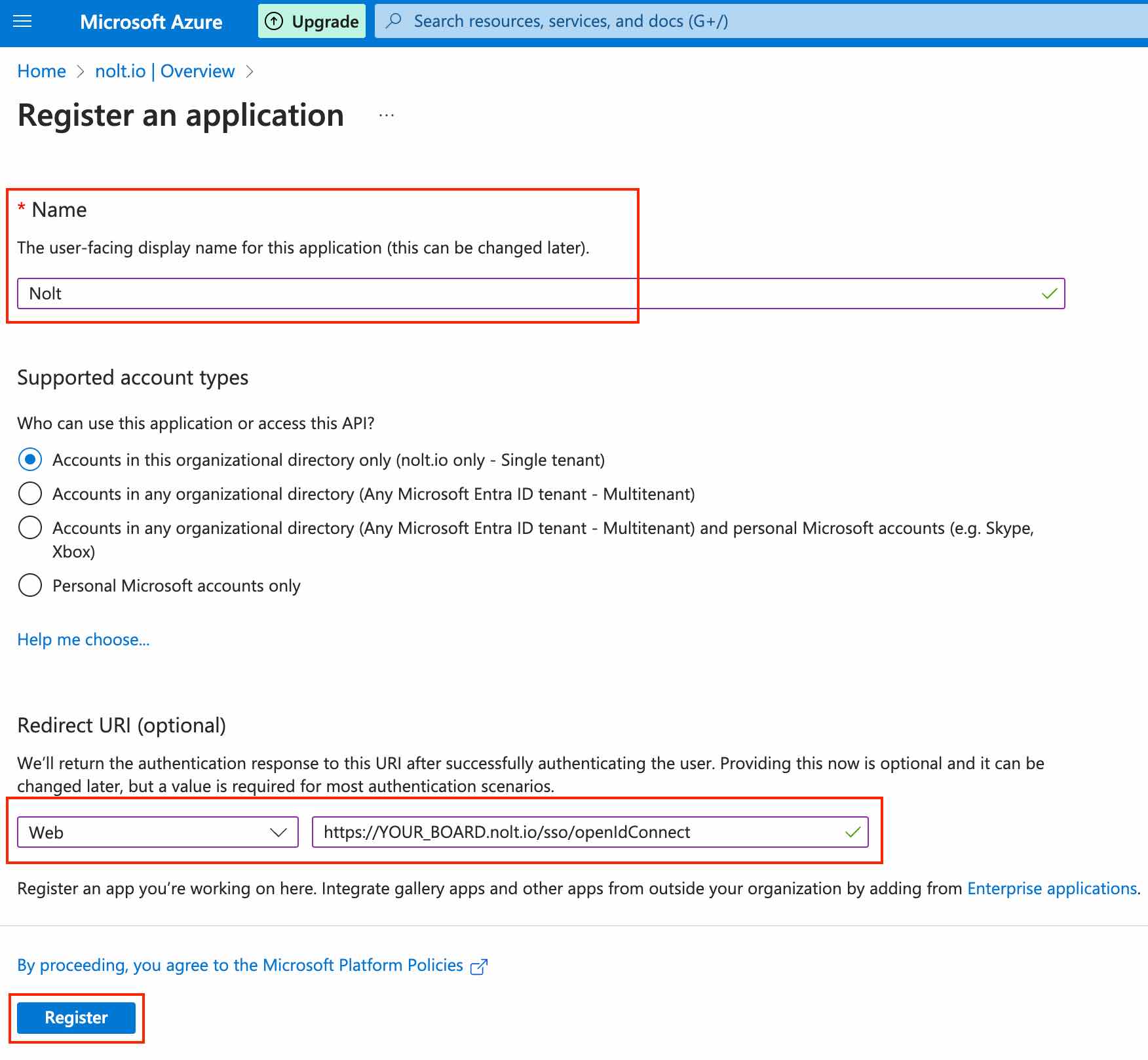 Azure OpenID Application Config