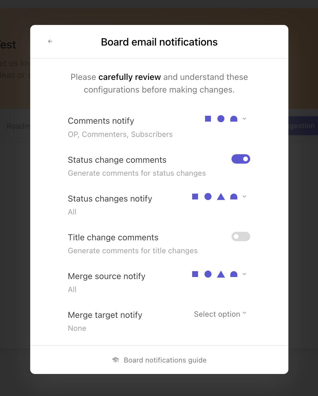 Board email notifications to users options