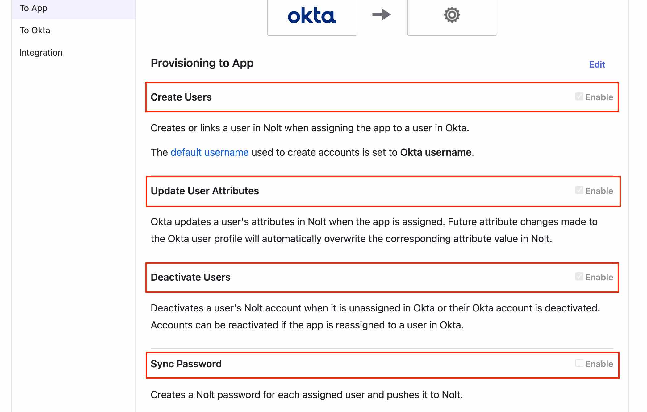 Okta SCIM to app configuration